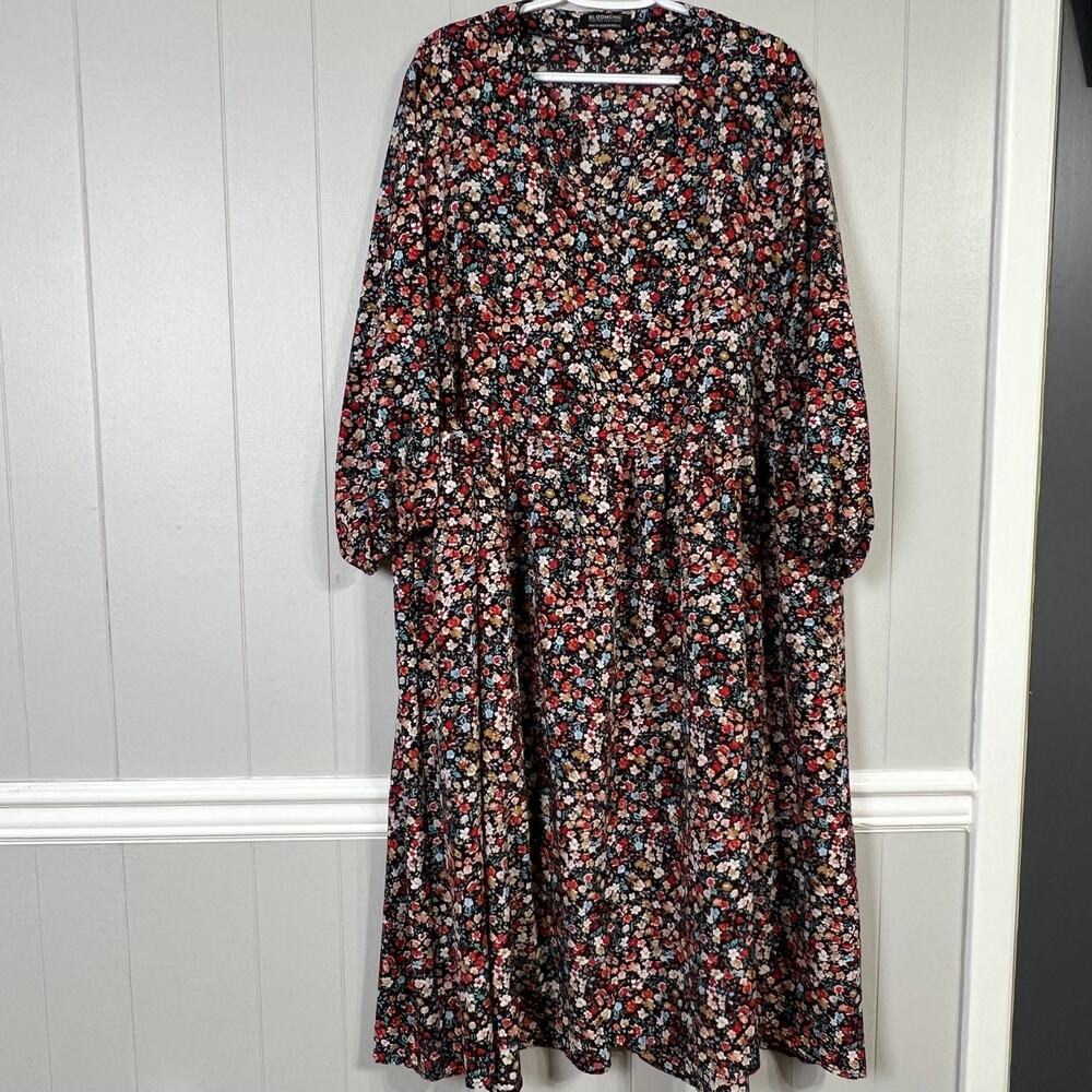 Floral Midi Dress Womens 22 24 Bloomchic Long Sleeve Plus Size